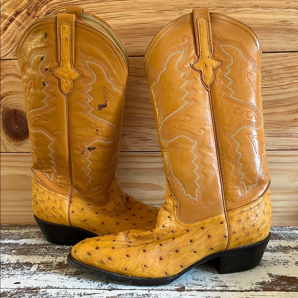 Ferrini Genuine Ostrich Skin Leather Men's Western Cowboy Boots Pointed Toe 10 D